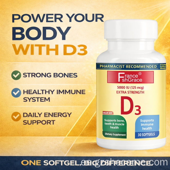 Shecome Vitamina D3 Cápsulas blandas Salud muscular inmune ósea